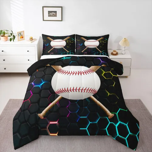 Erosebridal Juego de edredón de béisbol tamaño individual, juegos de ropa de cama deportiva para niños, edredones y juegos de ropa de cama de nido