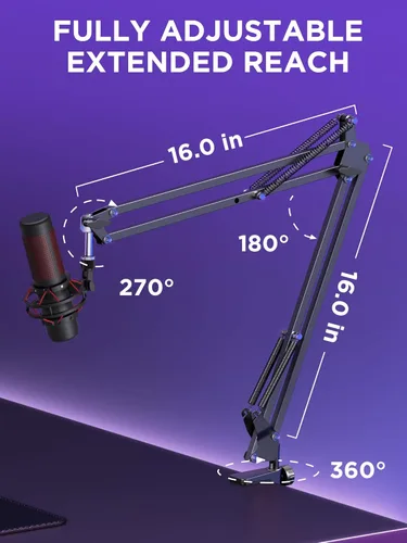 Miniatura 3 de InnoGear Soporte de micrófono con brazo de brazo para Blue Yeti HyperX QuadCast SoloCast Snowball Fifine Shure SM7B y otros micrófonos, brazo