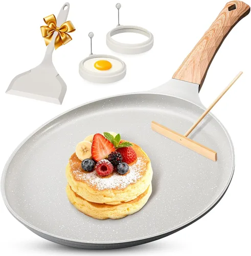 Miniatura 12 de AOSION Sartén antiadherente para crepas de 11 pulgadas, sartén para crepé de cerámica, sartén para tortillas para panqueques, tortillas, huevos