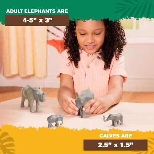 Miniatura 8 de Terra by Battat Juego familiar de juguetes de elefante africano de 4 piezas - Figuras realistas de animales de safari de plástico - Juguetes