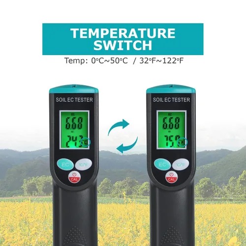 Miniatura 4 de Medidor digital EC de suelo 2 en 1 plantas porfesionales medidor de temperatura EC con sensor con cable, pantalla LCD retroiluminada, compensación