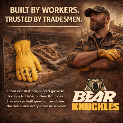 Miniatura 6 de Bear Knuckles Guantes de trabajo de cuero de vaca resistentes Diseño patentado de dedos precurvados