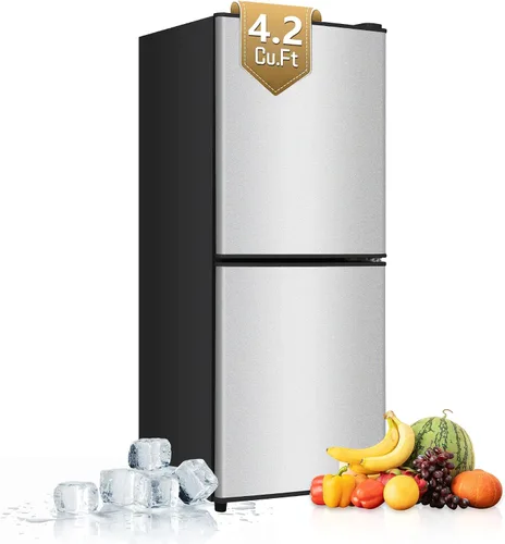 Miniatura 17 de Mini refrigerador con congelador, 3.5 pies cúbicos. Refrigerador pequeño con congelador de 2 puertas con termostato ajustable de 7 niveles estantes