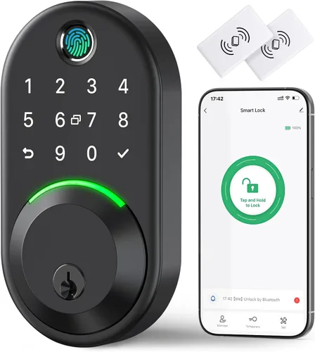 Cerradura de puerta inteligente con teclado: Yamiry Cerradura de seguridad de huella dactilar sin llave, cerraduras inteligentes digitales para