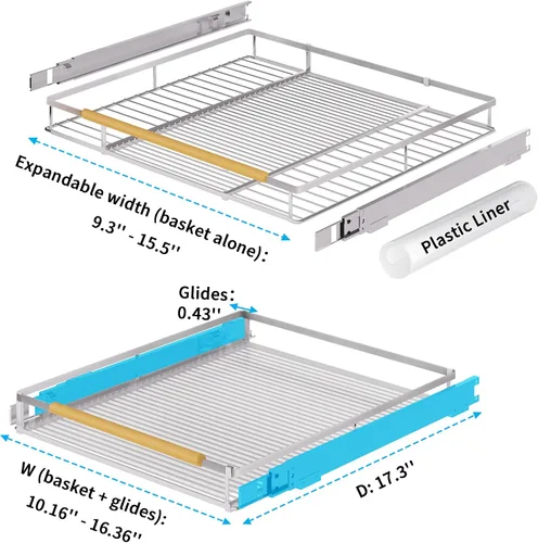 Miniatura 2 de Organizador de cajones extraíble extensible, ancho ajustable, estantes de almacenamiento deslizantes montados en la parte inferior para gabinetes