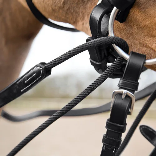 Miniatura 6 de Horze Sparta Nylon/Cuero Draw Riendas - Negro - Caballo