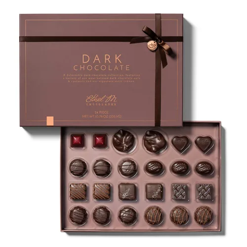 Ethel M Chocolates Caja de regalo de 24 piezas de la colección de chocolate negro de primera calidad, sabores exóticos, limón, vainilla, caramelo y