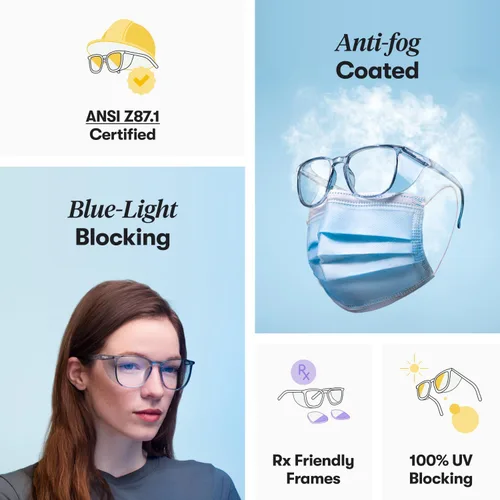 Miniatura 3 de Stoggles Gafas de Seguridad Cat Eye con Certificación Z87.1, Bloqueo de Luz Azul, Lente de Bloqueo UV, Protección Superior y Lateral, Antivaho