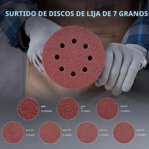 Miniatura 7 de S SATC - 72 discos de lija adhesivos de gancho y bucle de 5 pulgadas de 8 agujeros para lijadora orbital aleatoria 40 60 80 120 180 240 320 granos