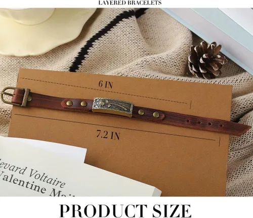 Miniatura 6 de Pulseras de cuero boho vintage marrón pulsera hebilla hebilla rosa pulseras hechas a mano para mujeres y hombres