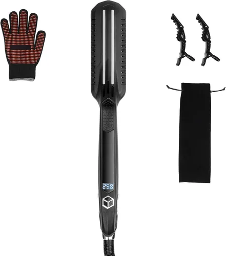 Happybuy Plancha de pelo de titanio, ¡tu compañero de peinado ideal! Esta plancha de 1.5 pulgadas cuenta con calefacción por infrarrojos, una