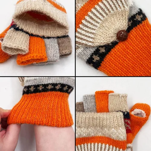 Miniatura 18 de Beurlike Guantes de invierno para mujer, de lana cálida, a prueba de viento, convertibles, sin dedos
