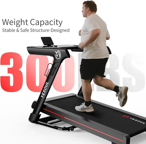 Miniatura 7 de YESOUL Cinta de correr 10% inclinada con asa, 3 en 1 portátil para el hogar y la oficina, cintas de correr plegables con capacidad de peso de 300