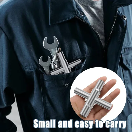 Miniatura 4 de Llave Sillcock de 4 vías Llave multifuncional Llave cruzada de acero Llave de apertura universal Plomeros Electricistas Herramienta para medidor