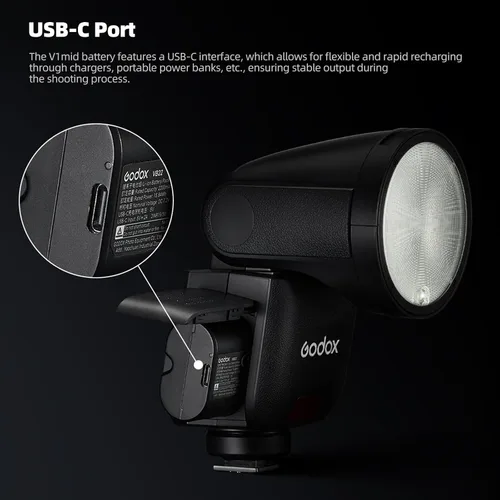 Miniatura 6 de Godox V1 mid C V1midC Godox Flash para Canon Flash, 55Ws TTL cabeza redonda cámara flash, tiempo de reciclaje de 1.7s, 2.4G X inalámbrico HSS