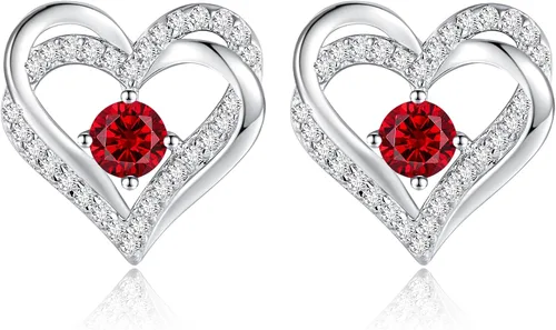 Aretes CDE Forever Love Heart de plata de ley 925, chapados en oro rosa, con piedra de nacimiento de diciembre, circonita cúbica de calidad 5 A,