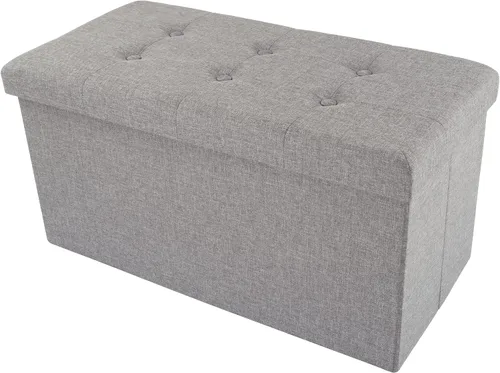 Miniatura 17 de Lavish Home Otomana plegable de almacenamiento, juego de 2 reposapiés copetudos de 30 pulgadas, baúl o banco de lino con contenedor extraíble