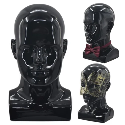Miniatura 8 de FanLin Cabeza de maniquí masculino profesional para exhibir pelucas, sombreros, máscara de auriculares, gafas de sol, joyería y soporte de Azul