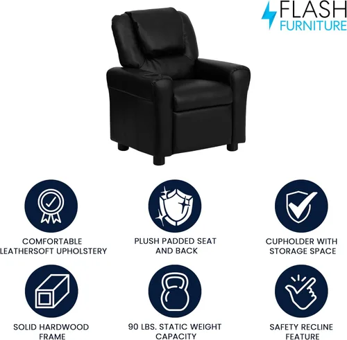 Miniatura 3 de Flash Furniture - Sillón reclinable contemporáneo para niños, color beige vinilo con base para vasos y reposacabezas