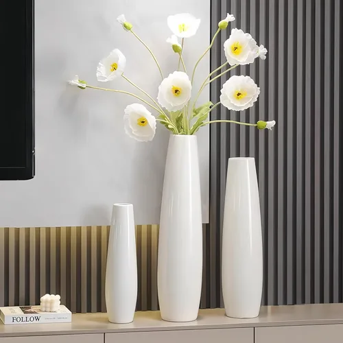 Miniatura 4 de Jarrón alto de cerámica blanca de 28 pulgadas, soporte para flores, jarrones grandes decorativos para centros de mesa, estantes, decoración