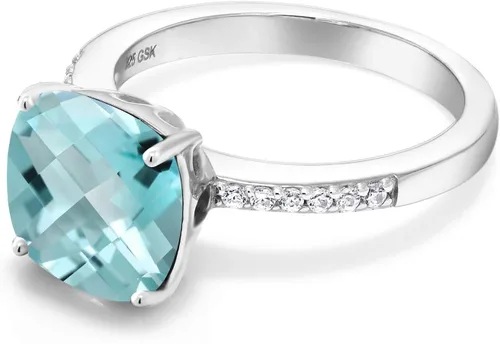 Miniatura 76 de Gem Stone King Anillo de compromiso de plata de ley 925 con piedra preciosa de corte cojín de 0.39 pulgadas Anillo de compromiso de aniversario