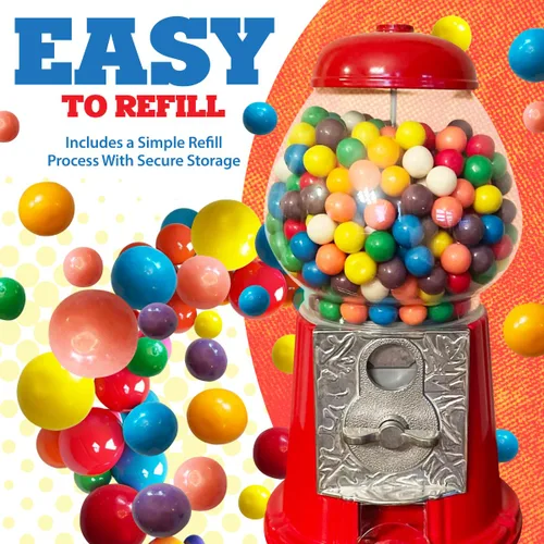 Miniatura 6 de American Gumball Company - Máquina de bolas de chicle roja de estilo retro de metal de 11 pulgadas, fabricada para bolas de chicle de 0.62 pulgadas