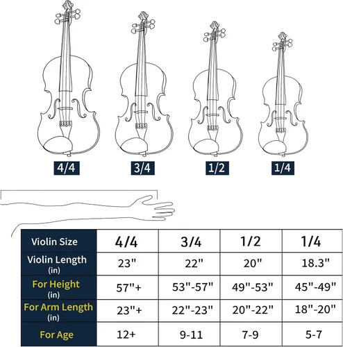 Miniatura 12 de Violín Mendini de madera sólida, libro de lecciones, cuerdas extra, sintonizador violín, arco y estuche, Blanco
