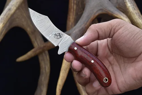 Miniatura 3 de Knives Ranch Cuchillo utilitario EDC hecho a mano, espiga completa, acero de damasco, mango de micarta de arpillera, funda de vaquero resistente