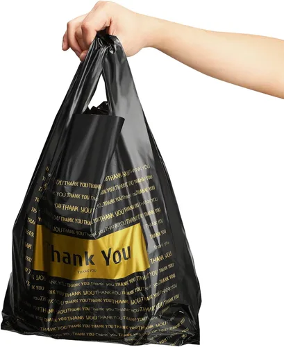 Miniatura 6 de Zonon 200 bolsas de compras de agradecimiento en 3 tamaños bolsas de plástico con asa Boutique Bolsas de compras Negro