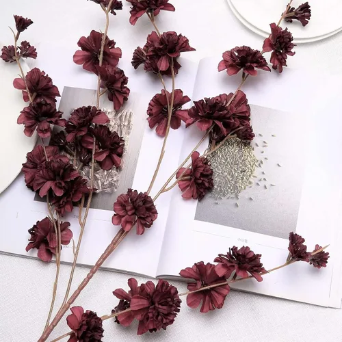 Miniatura 2 de Efavormart - 2 ramas – 42 pulgadas en aerosol de flores de clavel burdeos, ramo de flores de seda – perfecto para mesa, banquete, ceremonias