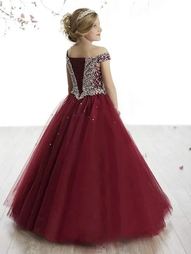 Miniatura 3 de Junguan Vestidos de baile formales con hombros descubiertos para niñas, vestidos de baile de princesa Aline 2020 TF002