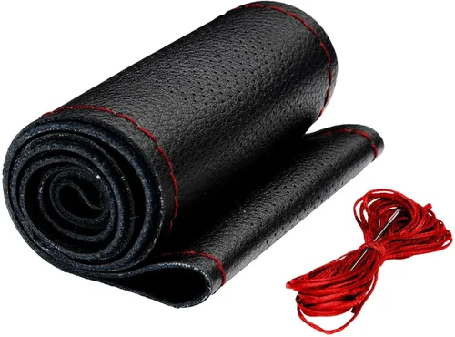 Miniatura 11 de AUTOXBERT Funda de volante de 38cm/15 pulgadas de piel auténtica para coser a mano, estilo DIY, con hilo y agujas, se ajusta para VW Ford Nissan Kia