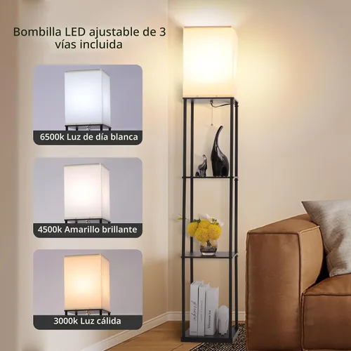 Miniatura 2 de Gupuzm Lámpara de pie con estantes, moderna lámpara de pie cuadrada con bombilla de temperatura de 3 colores, lámpara de estantería de exhibición