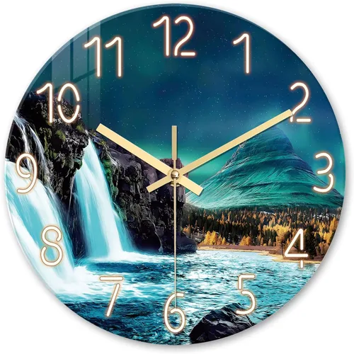 Miniatura 11 de XNM Relojes de Pared de Cristal Verde Azulado Operados con Batería 12 Pulgadas Aurora Relojes de Pared Modernos para Decoración de Sala de Estar