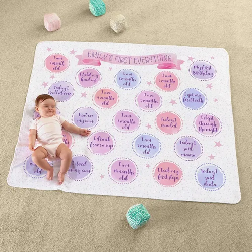 Miniatura 2 de Let's Make Memories Manta de bebé personalizada – Azul – Personalización personalizada para bebé – Bebé Niño – Manta de hitos – Guardería o Baby