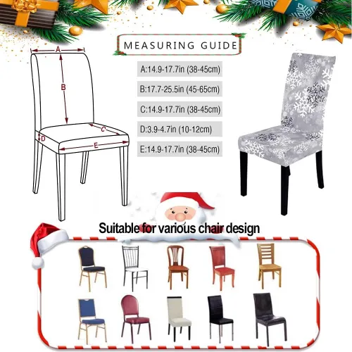 Miniatura 5 de LIPOR Juego de 2 fundas elásticas para sillas de comedor de Navidad, fundas elásticas para sillas Parsons con estampado de copos de nieve