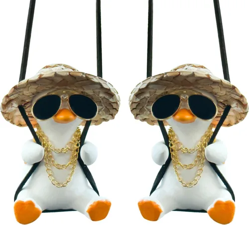 2 piezas de adorno colgante de auto de pato oscilante, lindo adorno colgante de auto de pato oscilante, decoración interior, espejo retrovisor