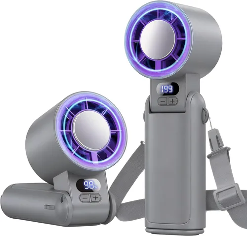 Miniatura 9 de Ventilador turbo portátil de mano, 1-199 velocidades ajustables con pantalla LED, motor de alta potencia, batería recargable, mini ventiladores