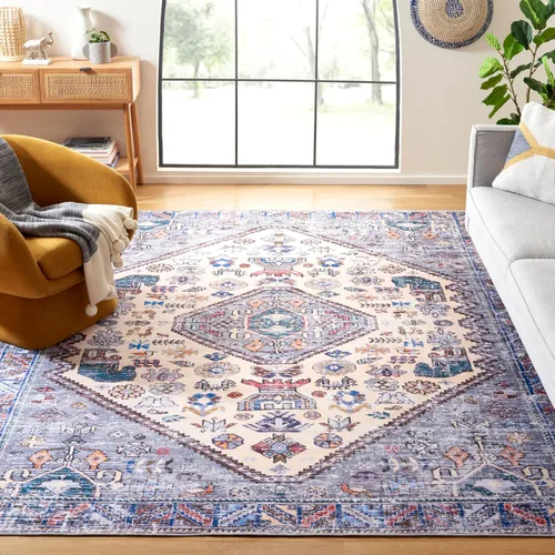 Miniatura 17 de SAFAVIEH Tucson Collection - Alfombra lavable de 2 pies 6 pulgadas x 8 pies, beige y gris, antideslizante, ideal para zonas de alto tráfico en sala