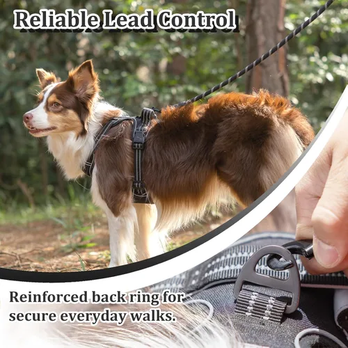 Miniatura 8 de Arnés de chaleco para perros - Acolchado ajustable reflectante con diseño fácil de poner y accesorio de correa (S, negro)