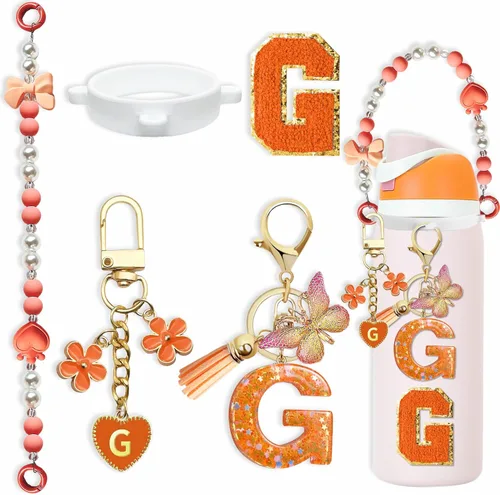 Miniatura 36 de Lindo Juego de Dijes de Letras para Botella de Agua Owala de 24oz, 32oz, 40oz, Owala Kids y Vaso de Café, FreeSip – Incluye Correa con Asa, para Rosa