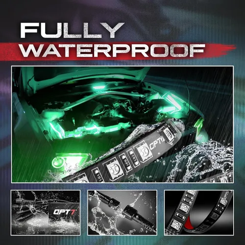 Miniatura 4 de OPT7 Aura Engine Bay - Kit de luz LED RGB con control remoto, 4 tiras de luz impermeables de 12 pulgadas para debajo del capó, modo multicolor