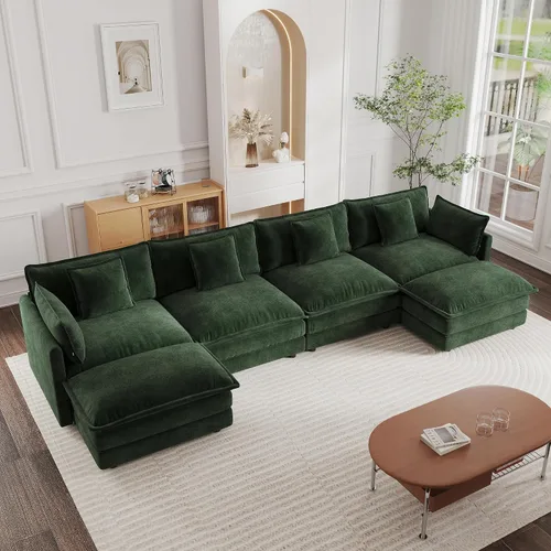 Miniatura 13 de mikibama - Sofá seccional modular, sofá en forma de L de 76.4 pulgadas para sala de estar, sofá cama cómodo tipo nube con otomano móvil, combinación