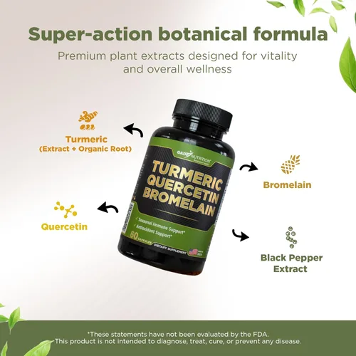 Miniatura 3 de Gade Nutrition - Suplemento de quercetina de cúrcuma con bromelina Suplemento en cápsulas para apoyo inmunológico, alivio de alergias, apoyo