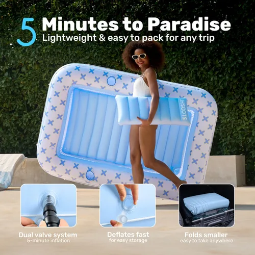 Miniatura 6 de SLOOSH Inflatable Tanning Pool Lounger Float, 70" x 46" Pool Floats Adult with Pillow, 4 in 1 Suntan Tub Raft Floatie,Sunbathing Bed Lounge for