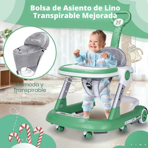 Miniatura 3 de Andador para bebés con ruedas 3 en 1, centro de actividades plegable con ruedas silenciosas, 10 alturas ajustables, centro de actividades anticaídas