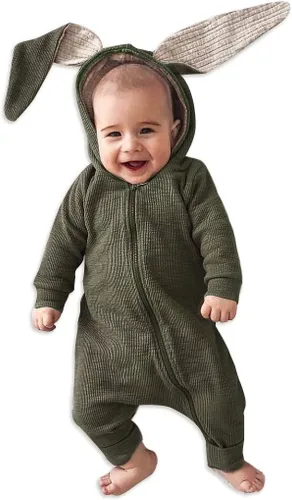 Miniatura 135 de Simplee Kids Enterizo con diseño de conejo de Pascua con capucha, para bebé, overol con cremallera y orejas largas