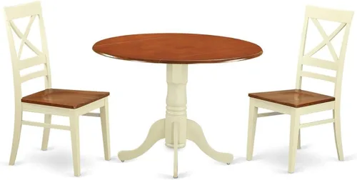 Miniatura 10 de East West Furniture DLQU3-BCH-W - Juego de comedor de 3 piezas que contiene una mesa de comedor redonda con gotas y 2 sillas de cocina, 42 x 42