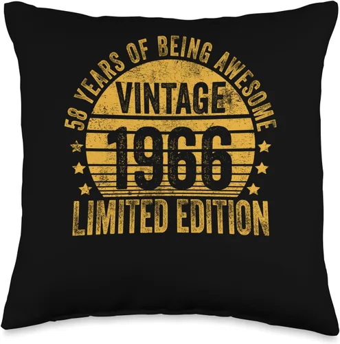 58 Year Old Vintage 1966 Limited Edition Bday Cojín retro de 58 cumpleaños para hombres y mujeres, 16 x 16 pulgadas, multicolor