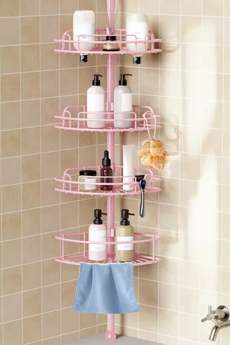 Miniatura 11 de HAMITOR Organizador de Ducha de Esquina con Barra de Tensión: Estanterías Ajustables de 4 Niveles Resistente a la Oxidación - 120-206 Cm Instalación